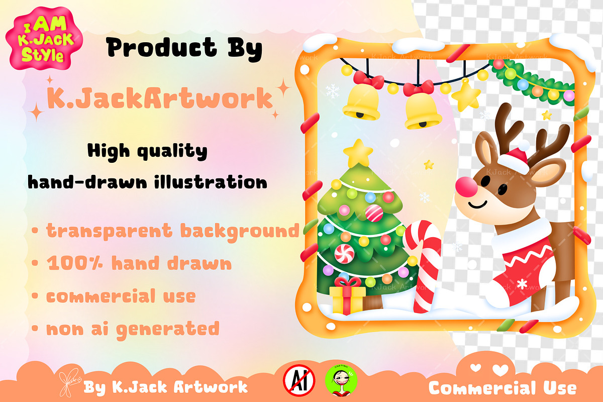 Christmas Reindeer Clipart, a Seasonal Illustration by K.JackArtwork (Photo 5 of 6)