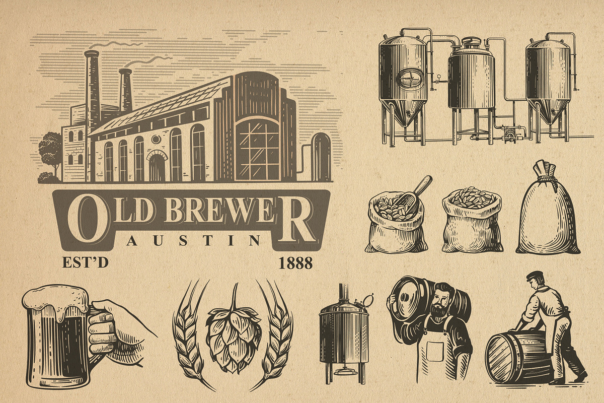 Vintage brewery. Alcohol production., a Food Illustration by bioraven (Photo 4 of 15)