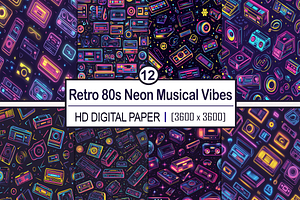 Retro 80s Neon Musical Vibes, a Background Graphic by Printable Treasure