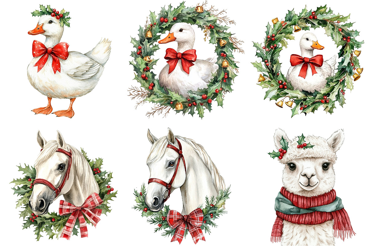 Christmas Farm Animals Clipart, a Seasonal Illustration by CitraGraphics (Photo 4 of 7)