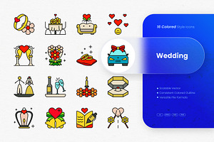 Wedding Colored Icons, an Outline Icon by cidcud_graphic