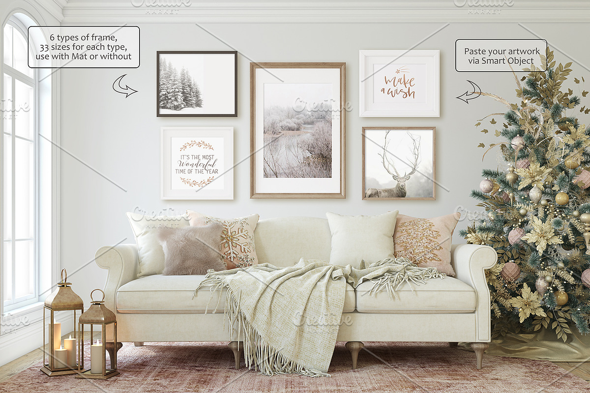 ROMANTIC CHRISTMAS Wall&Frame Mockup, a Poster Template by MyHomeMockups (Photo 6 of 11)