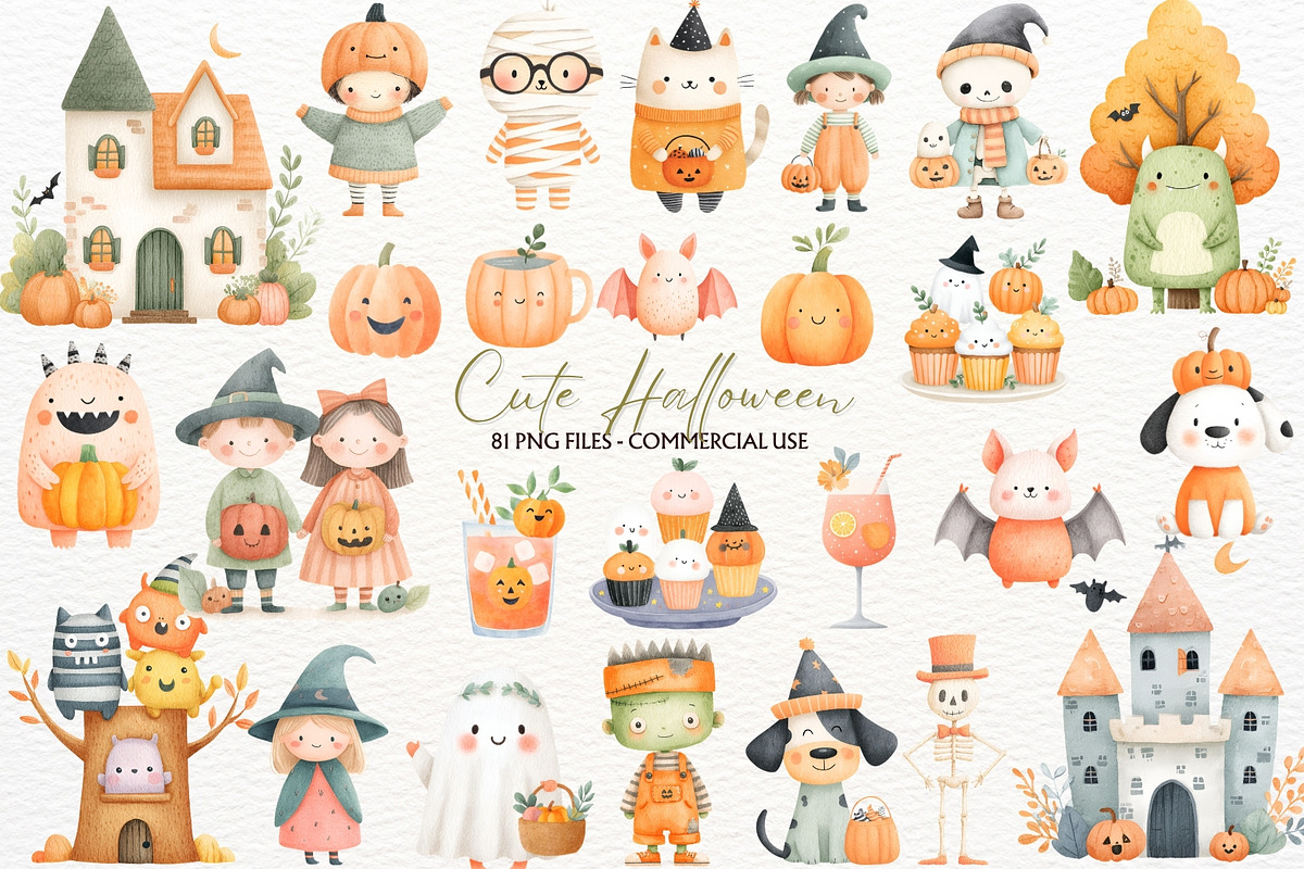 Halloween Kids Clipart Autumn Animal, a Seasonal Illustration by SugarCloudStudioArt (Photo 1 of 7)