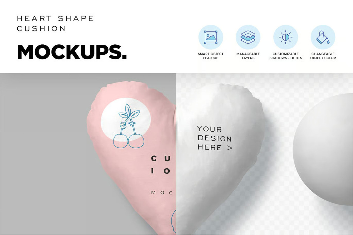 Heart Shape Cushion Mockups, a Household Mockup by megostudi0 (Photo 6 of 6)