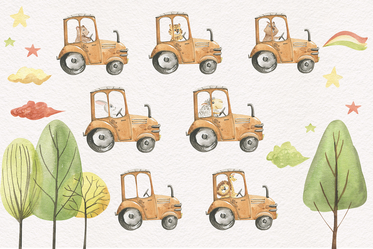 Animals in the car, an Illustration by Love Watercolor Store (Photo 5 of 15)