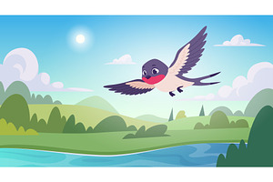 Swallows background. Blue sky, an Animal Illustration by Onyx