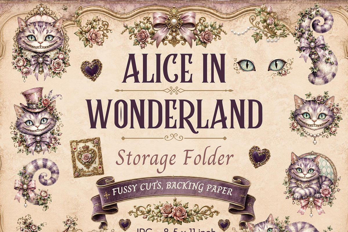 Alice in Wonderland Fussy Cuts, a Decorative Illustration by Print Haven Mochi Vintage (Photo 1 of 7)
