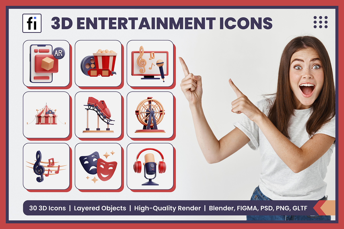3D Entertainment Icon Set, a Characters & Person 3D Model by Flat Icons (Photo 1 of 8)