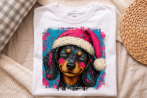 Cute Christmas Dachshund Dog Santa, an Object Illustration by Libby Wishes