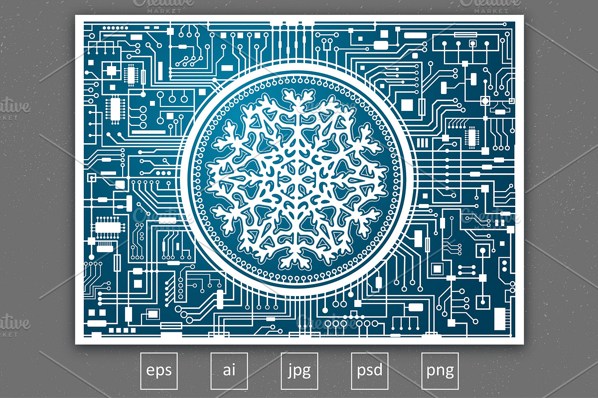IT Christmas card with snowflake, a Technology Illustration by MSA-Graphics (Photo 1 of 5)