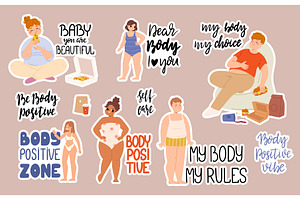 Body positive stickers pack with, an Illustration by Valerie Bodnar