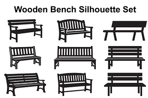 Classic Garden Bench Silhouettes, an Object Graphic by Designs_River