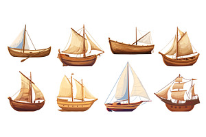 Wooden ships set. Wood boats with, a Transportation Illustration by Valerie Bodnar