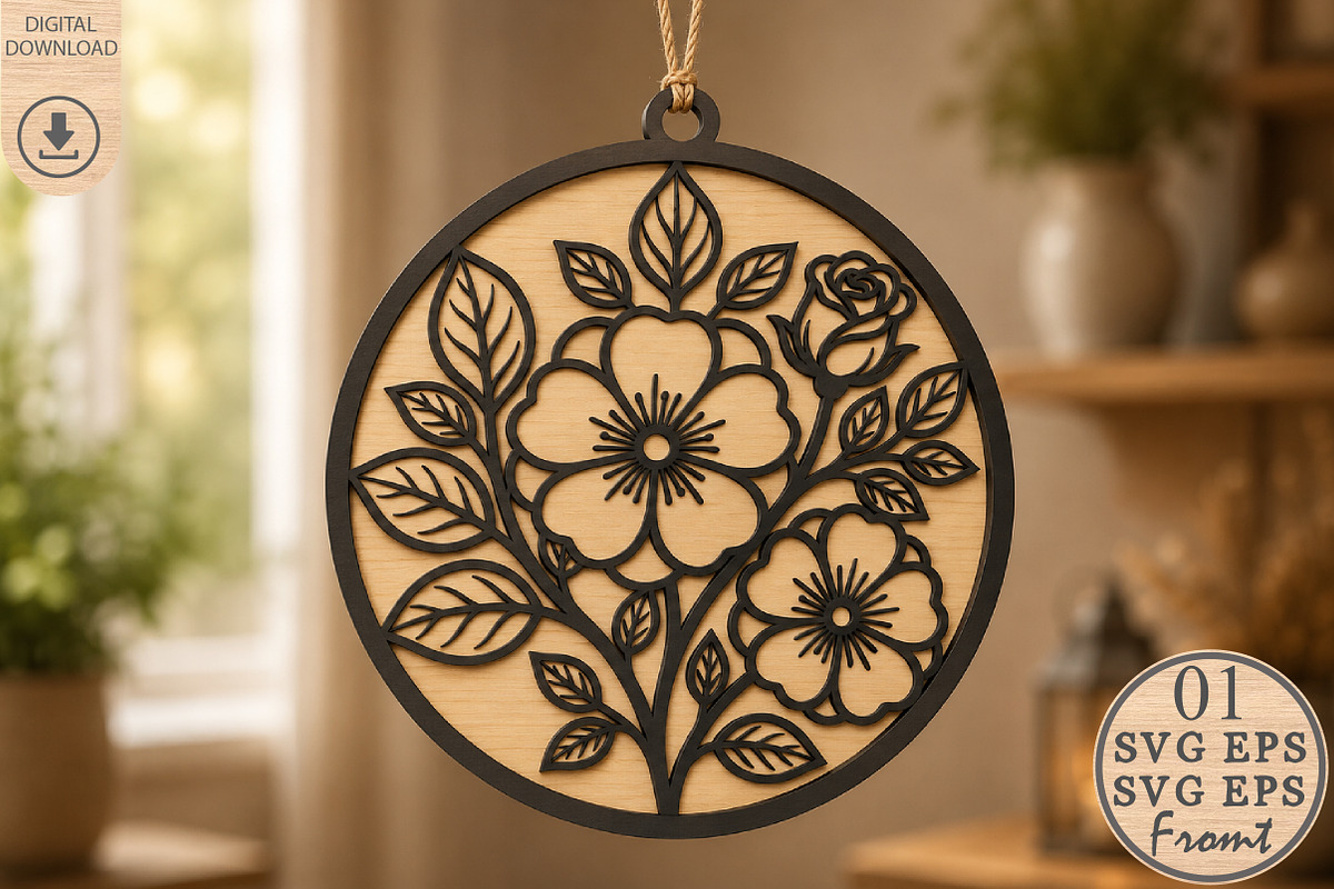 Floral Laser Cut SVG Round Ornament, an Object Graphic by Rose Art (Photo 1 of 3)