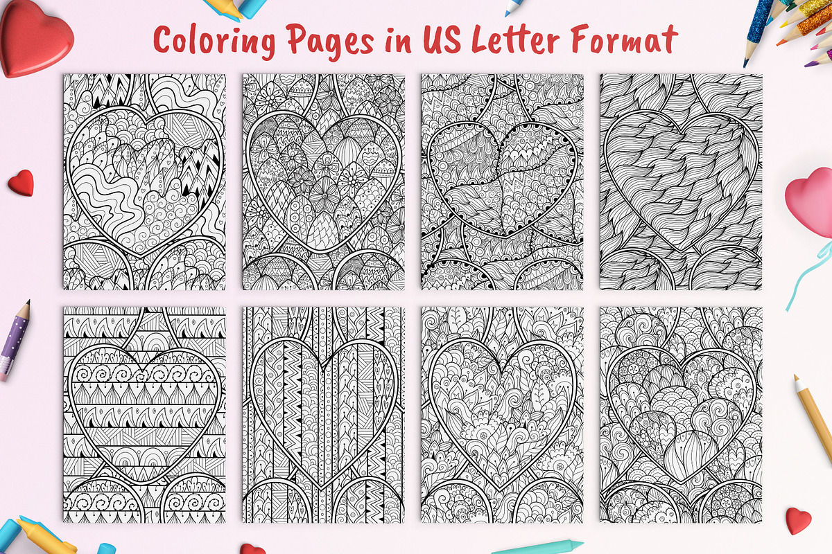 Heart Mandalas Coloring Pages, a Decorative Illustration by Gulnara Sabirova (Photo 11 of 18)