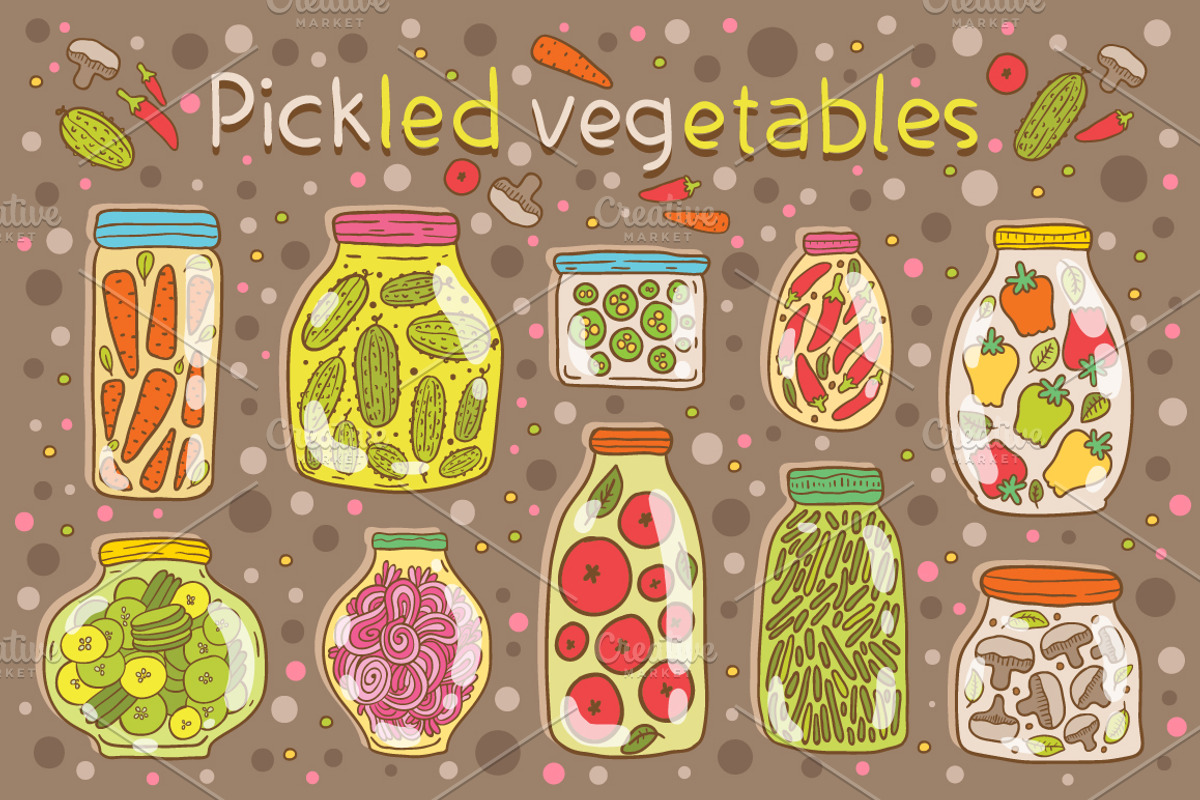 Pickled vegetables. Seamless pattern, a Food Illustration by kostolom3ooo (Photo 1 of 3)