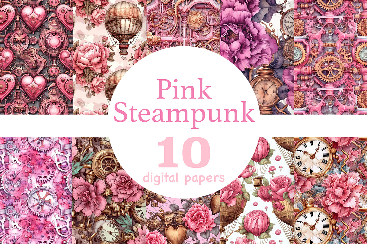 Pink Steampunk Valentine's Day Paper, a Pattern Graphic by GlamArtZhanna (Photo 1 of 4)