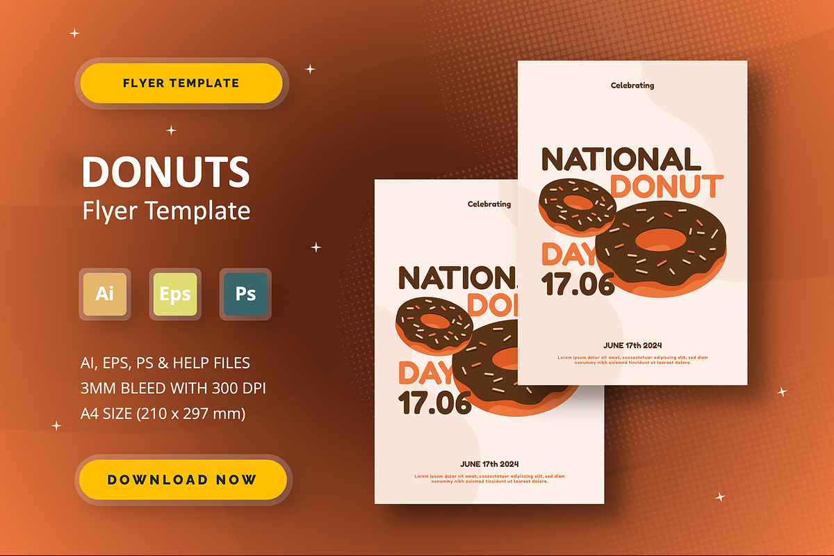 Donuts - Flyer Template, a Flyer Template by StreaksideStd