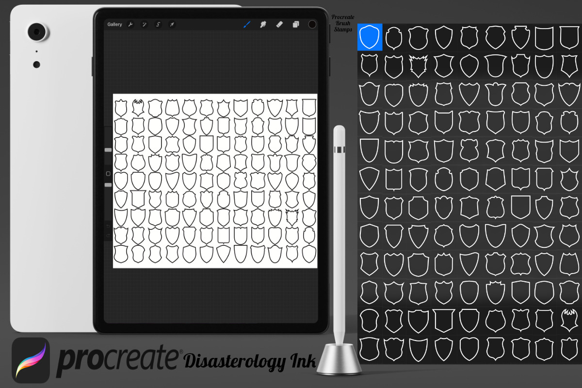 Shields Set 1 Procreate Brush Stamps, a Brush Add-On by Disasterology Ink (Photo 2 of 10)
