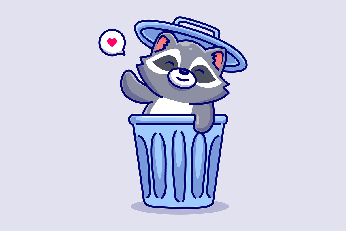 Cute Raccoon In Bin Trash Cartoon, an Animal Illustration by Catalyst Labs