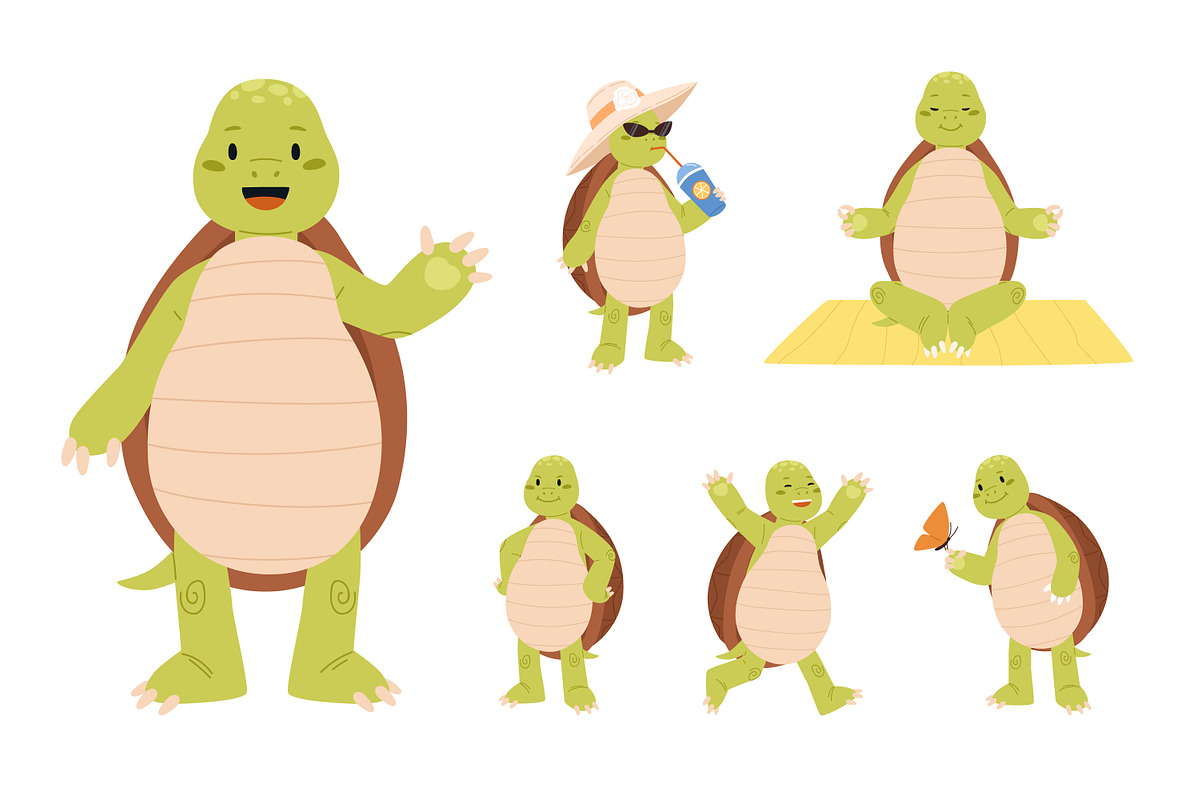 Happy, cute turtle, cartoon set, an Animal Illustration by Good Studio (Photo 2 of 4)