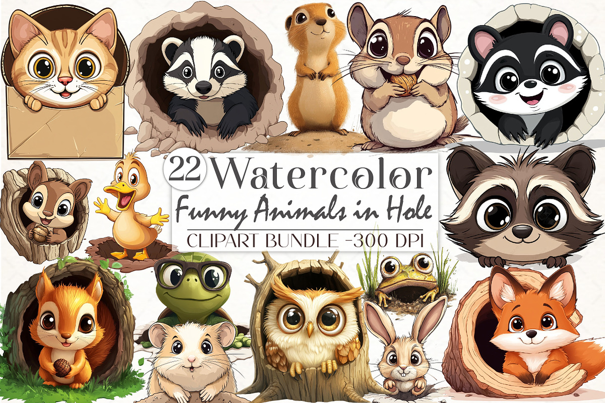 Funny Animals in Hole Clipart, an Illustration by Libby Wishes (Photo 1 of 4)