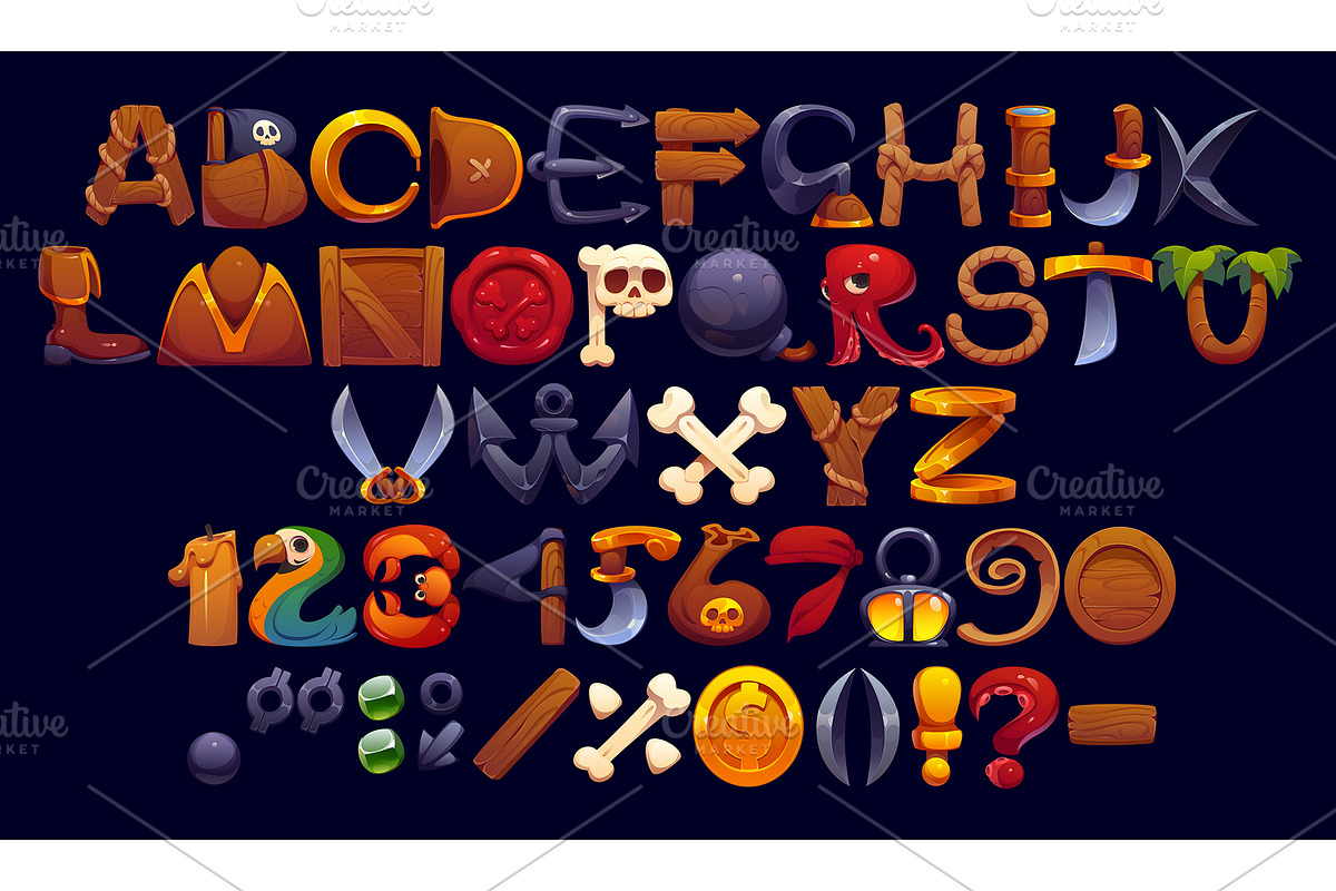 Cartoon Caribbean pirates font, an Object Illustration by Vector Tradition (Photo 1 of 3)