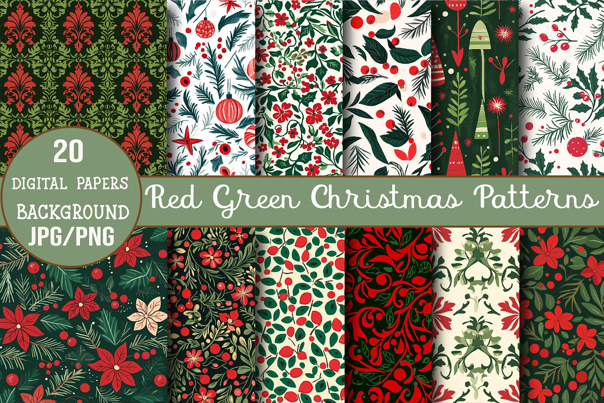Red Green Christmas Patterns, a Pattern Graphic by DreamCafeArt (Photo 1 of 6)