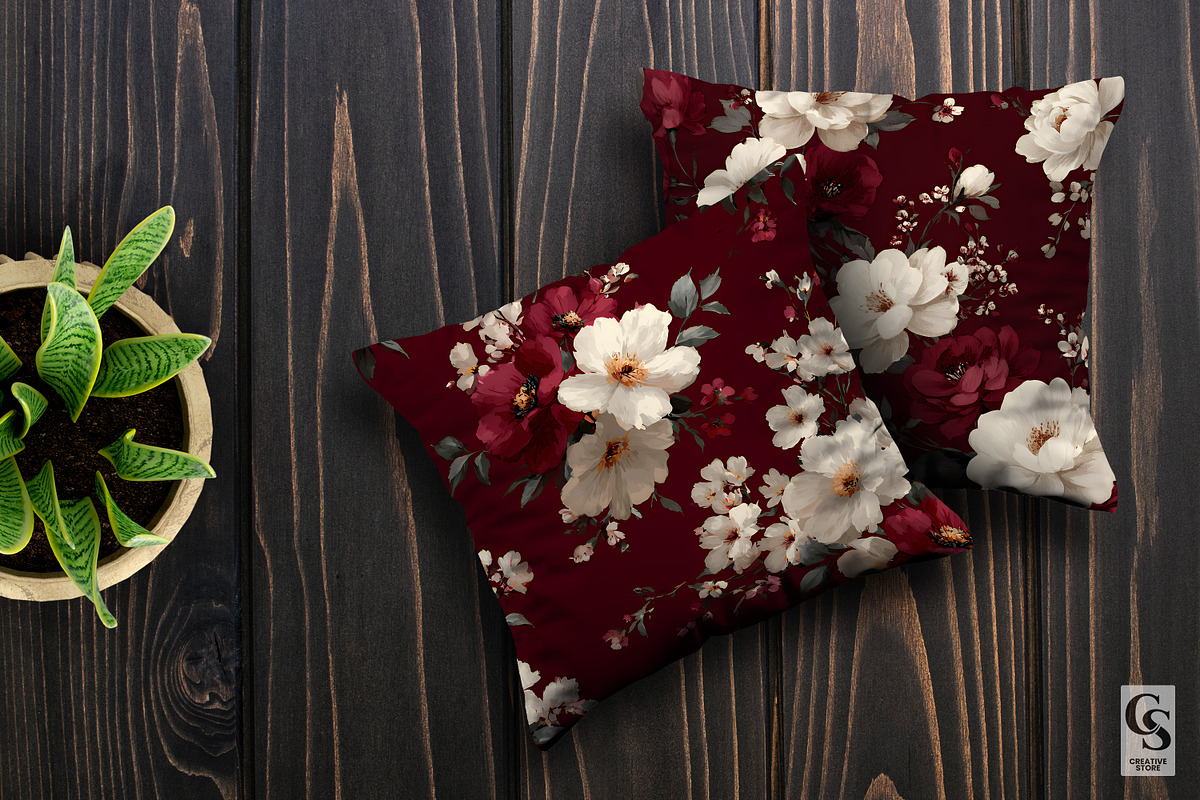Cream & Burgundy Flowers Pattern, a Pattern Graphic by Creative Store (Photo 5 of 5)
