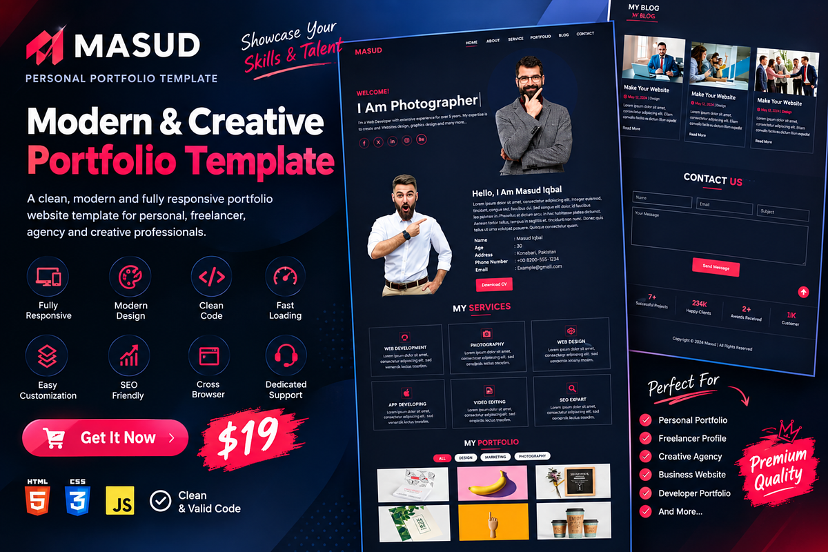 Masud - Minimal Portfolio HTML, a Bootstrap Template by Themeplaza (Photo 1 of 6)