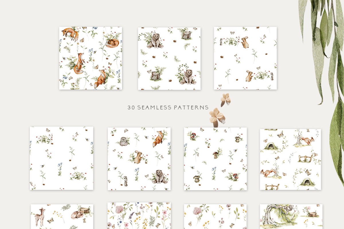 Woodland kids patterns Cute animals, an Animal Illustration by 60secondsArt (Photo 16 of 16)