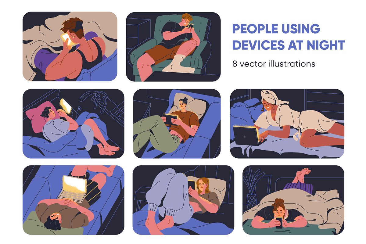 People use phone, devices at night, a Technology Illustration by Good Studio (Photo 1 of 9)