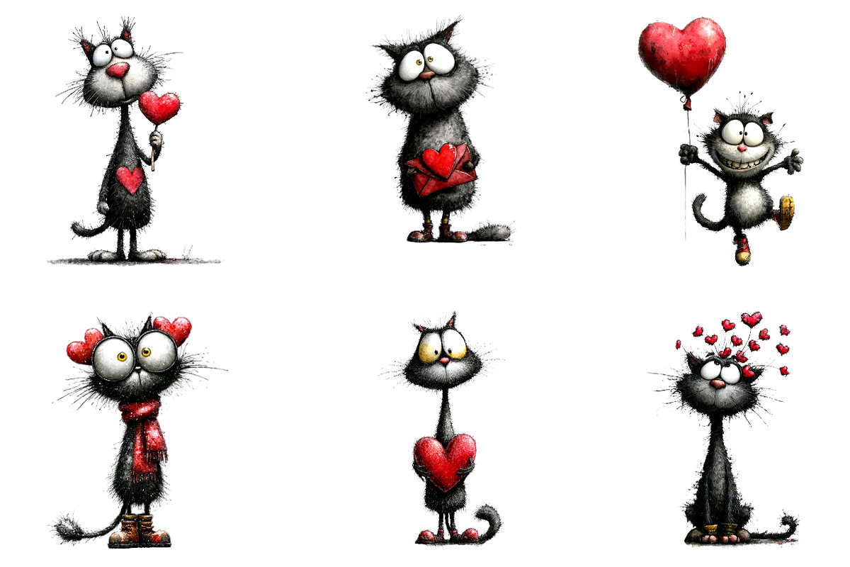 Valentines Whimsical Cat Clipart, an Illustration by CreationArt (Photo 5 of 6)