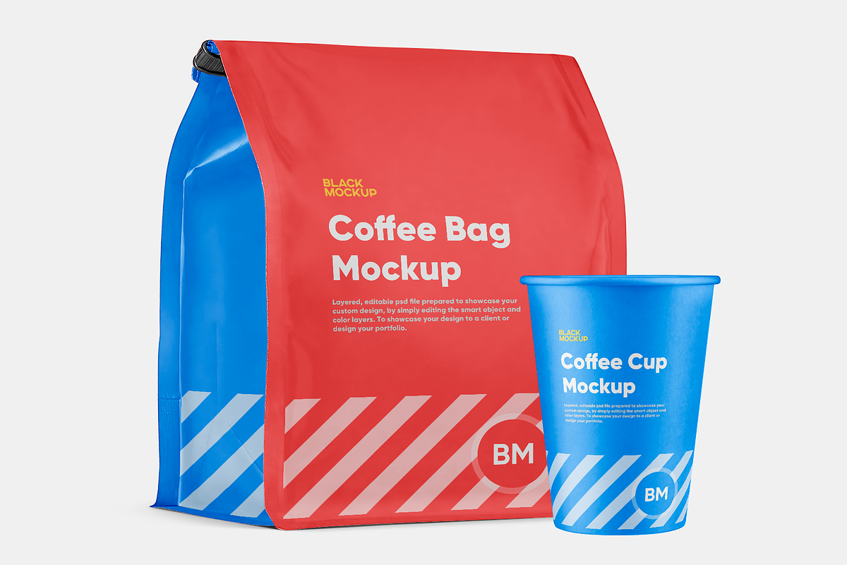 Coffee bag mockup set, a Cups & Container Mockup by BlackMockup (Photo 6 of 10)
