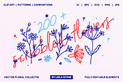 Scribbled Flowers Clipart Collection, an Object Graphic by Leila Divine (Thumbnail 1 of 14)
