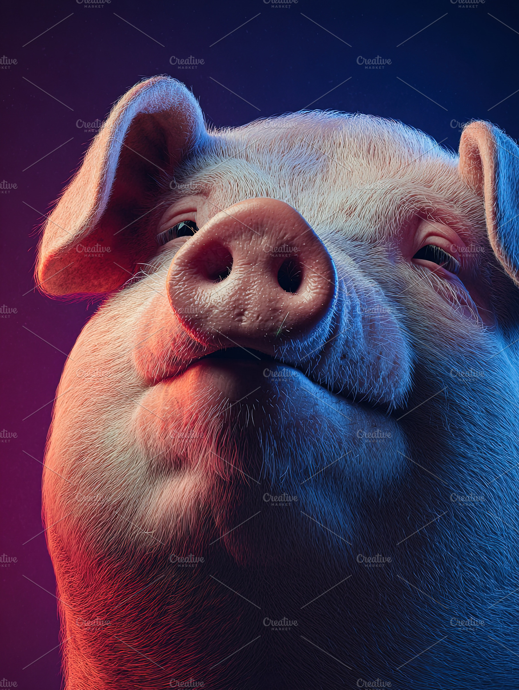 High-resolution close-up of a pig’s face, dramatic lighting an, an Animal Photo by Ales Munt
