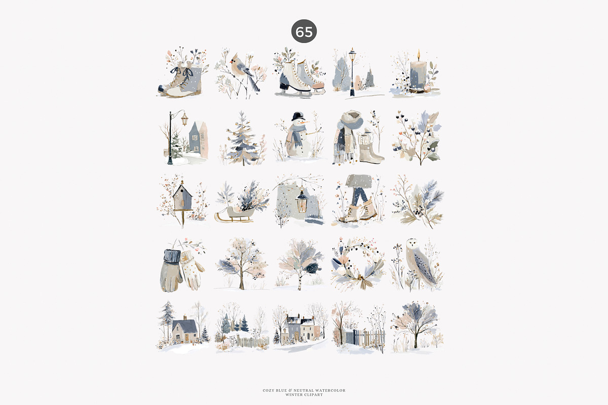 watercolor winter clipart set, a Decorative Illustration by Patishop Art (Photo 10 of 10)