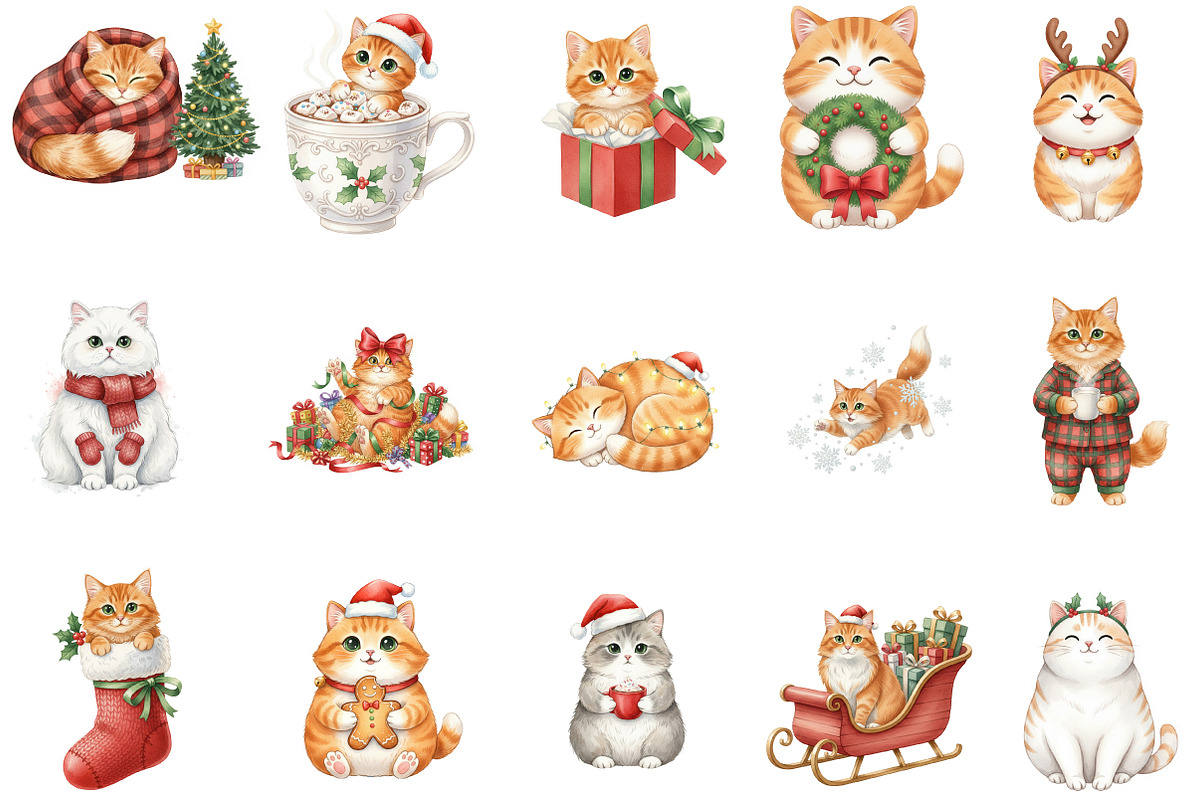 Quirky Christmas Cats Sublimation, an Illustration by Designking (Photo 2 of 5)