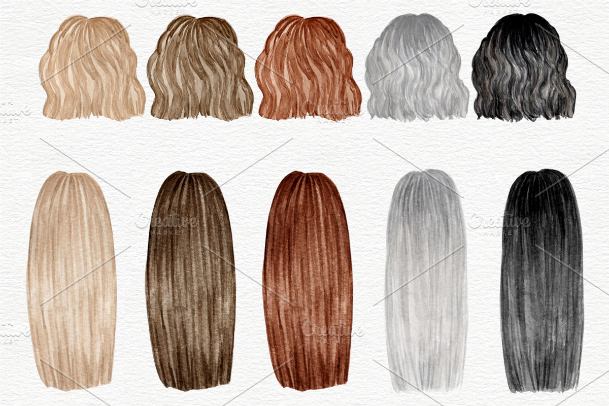 Female Hairstyles set, a Person Illustration by Colibri Watercolor (Photo 6 of 14)