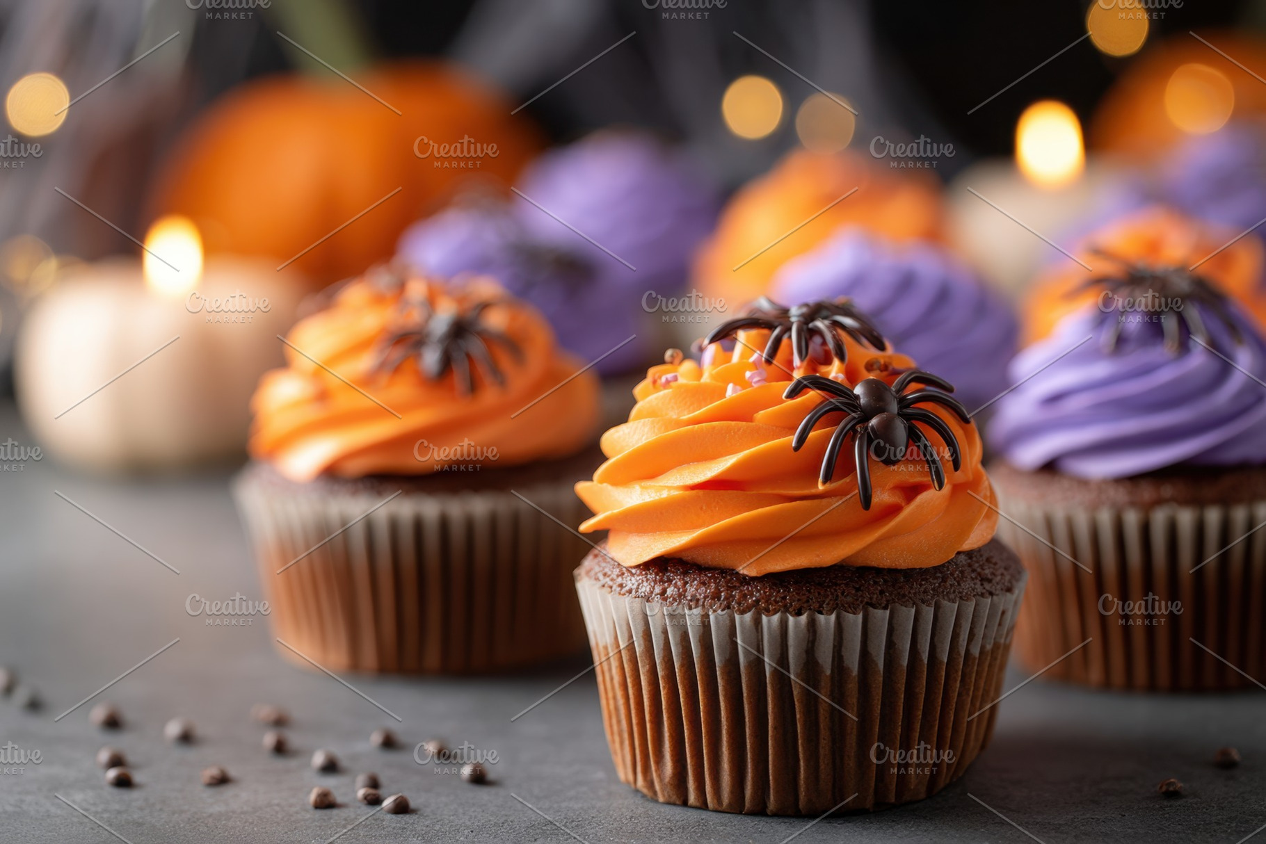 Festive cupcakes decorated for halloween holiday, a Food & Drink Photo by AlyaAnd