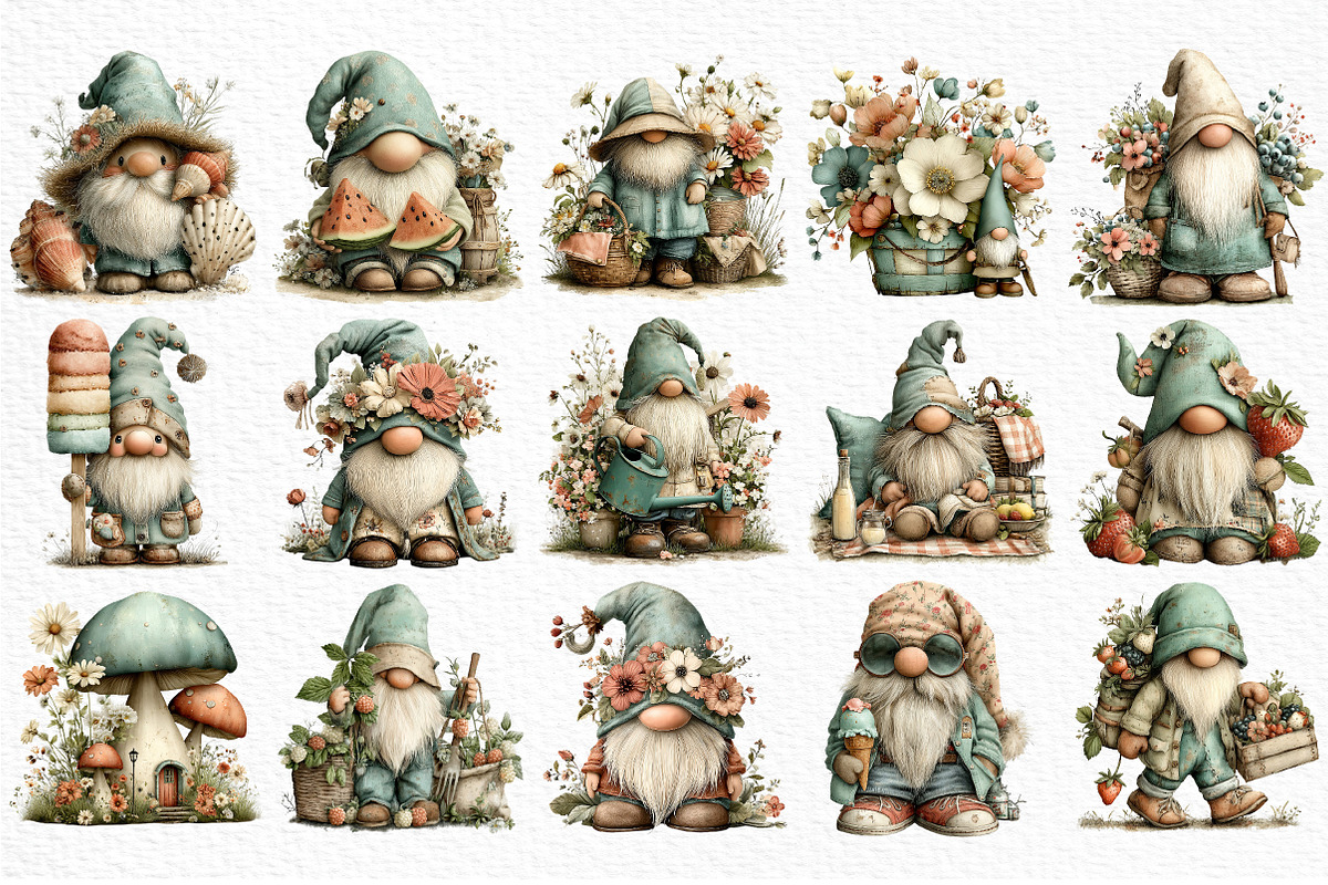 Whimsical Summer Gnome Clipart Png, an Illustration by Craft Nest (Photo 6 of 12)