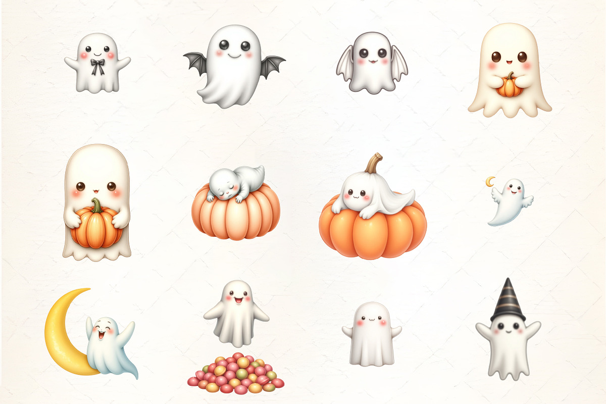 Kawaii Halloween Boo Ghost Clipart, an Illustration by CrexoraLab (Photo 3 of 6)