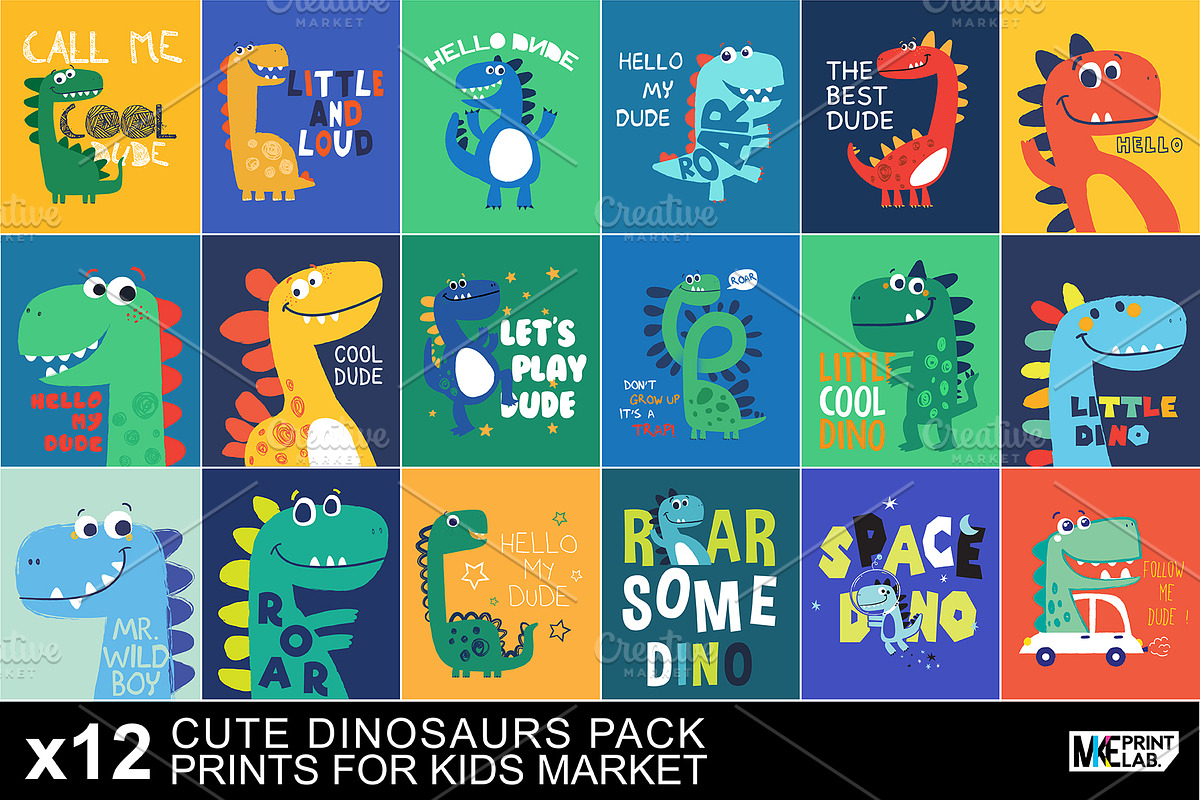 CUTE DINOSAURS PRINT PACK, an Illustration by MKE Print Lab. (Photo 1 of 2)
