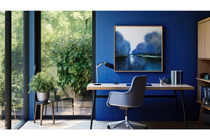 modern home office blue ai generated, an Architecture Photo by pikepicture