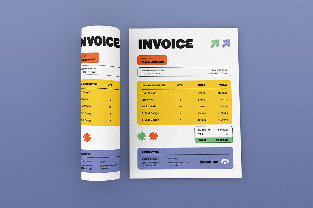 Retro Creative Invoice, a Stationery Template by Neermana