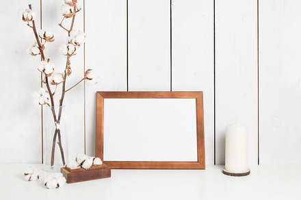 Frame & cotton on white stock photo containing laptop and minimal, an Arts & Entertainment Photo by KateAedon