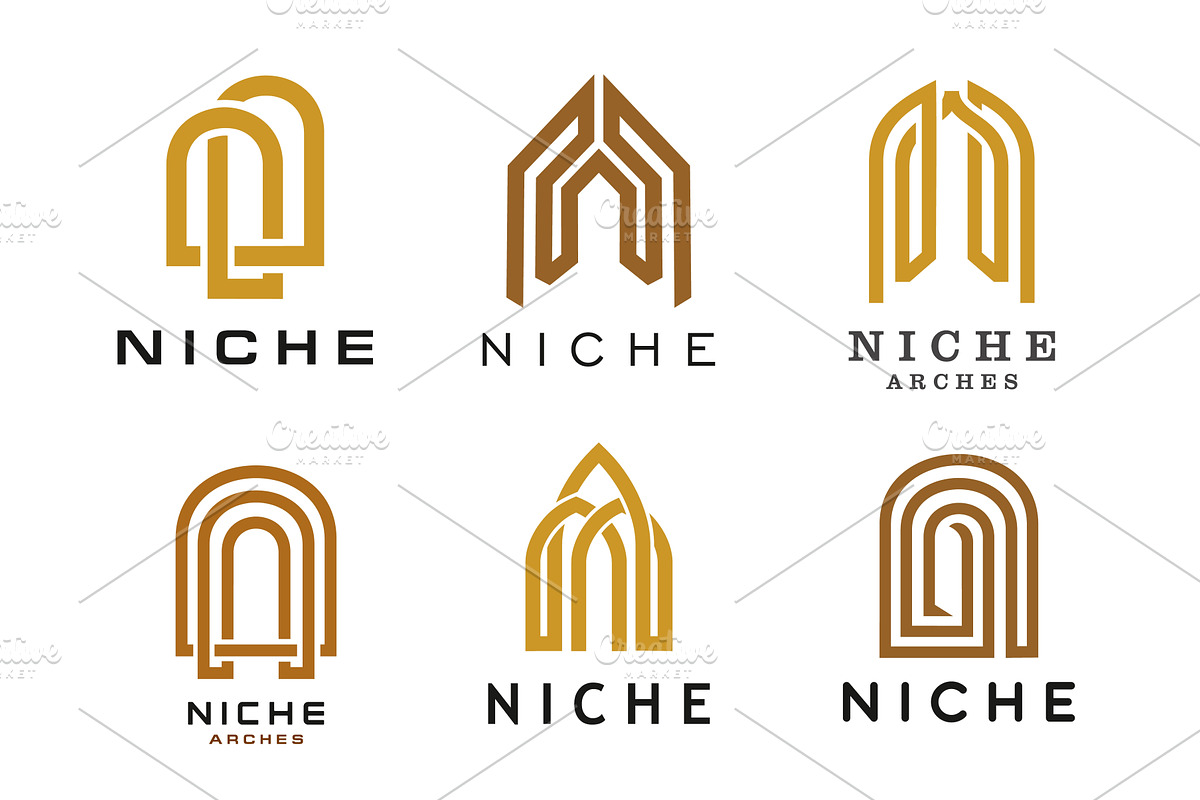 Niche arch icons with door frames, an Object Illustration by Vector Tradition