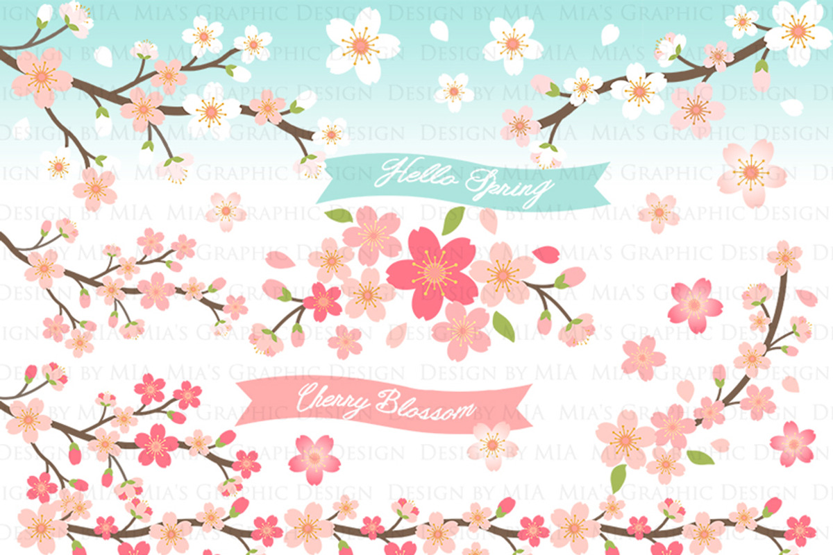 Cherry Blossom Flower Set, an Illustration by Mia's Graphic Design (Photo 3 of 9)