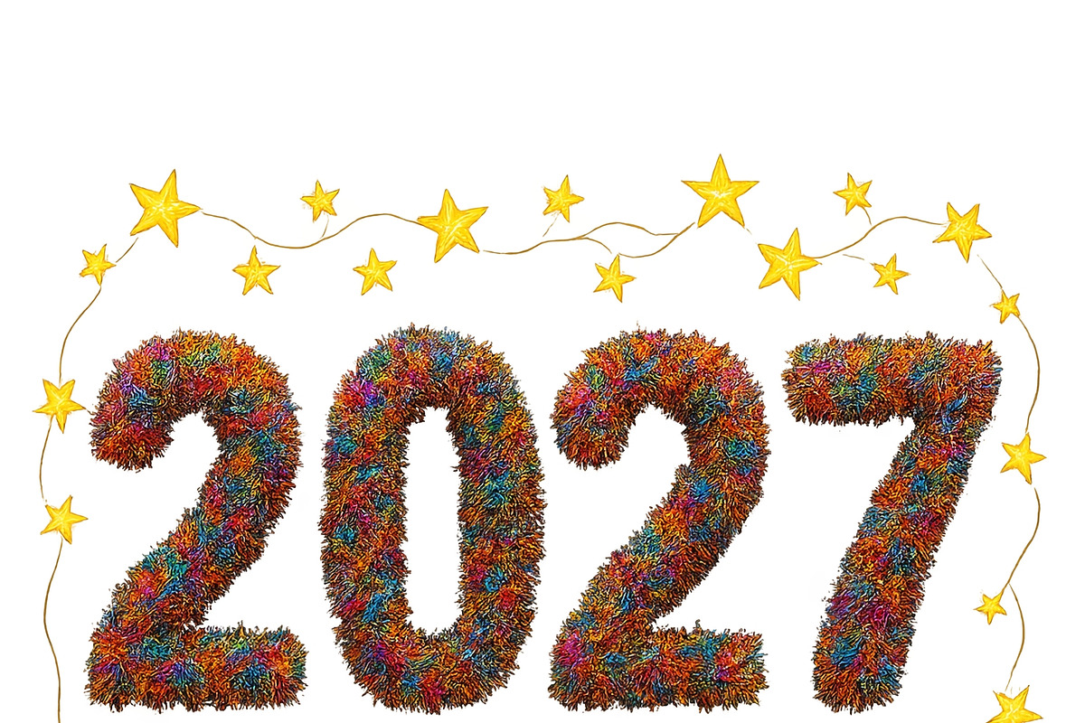 New year 2027 with colorful tinsel n, an Illustration by Dvoevnore photos