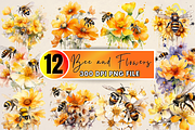Bee and Flowers Watercolor clipart, an Object Graphic by Regulrcrative (Thumbnail 1 of 7)